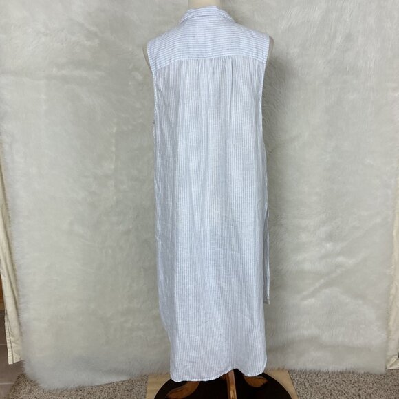 Sundance Sleeveless Blue White Striped Linen Classic Memories Tunic Top L - Picture 4 of 6